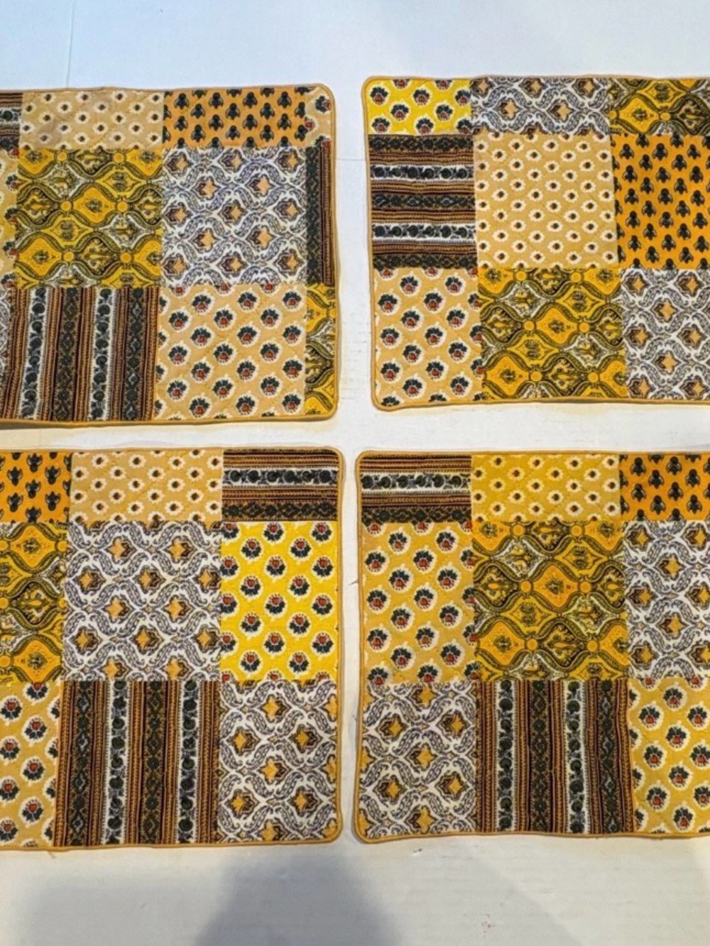 SOULEIADO Patch Provencal Vintage Quilted Cotton Yellow Placemats- Set of 4